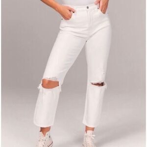 Abercrombie & Fitch ankle straight ultra high rise white distressed jeans 28s